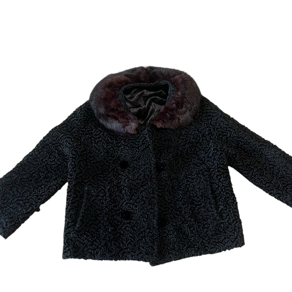 Vintage Persian Curly Lamb Black Crop Jacket with Mink Collar.